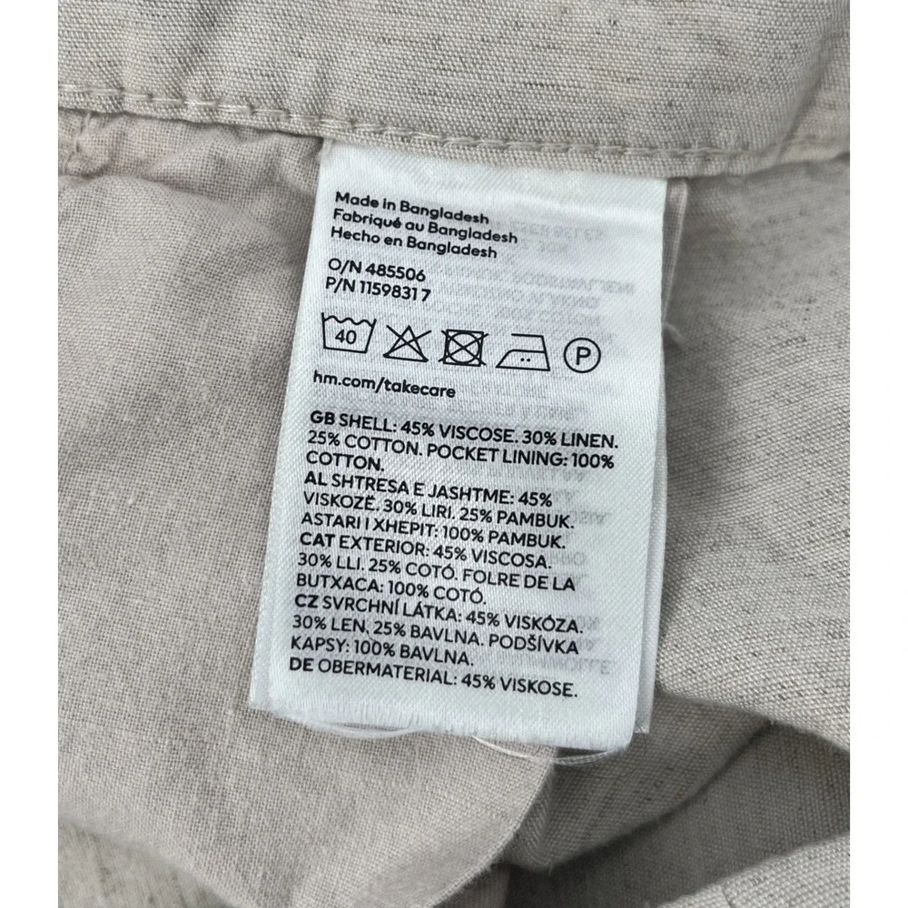 H&M Womens Linen Blend Crop Tan Wide Leg‎ Pants Casual Boho Beachy Resort Size 8